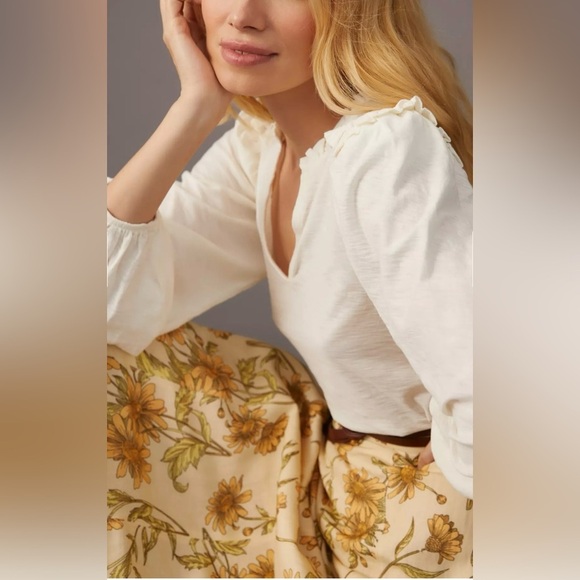 Anthropologie Tops - Anthropologie Nation Los Angeles Smocked-Shoulder Tee New with Tags Blouse